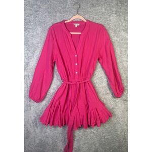 Main Strip Women's Small Pink Ruffle Three Button Long Sleeve Dress